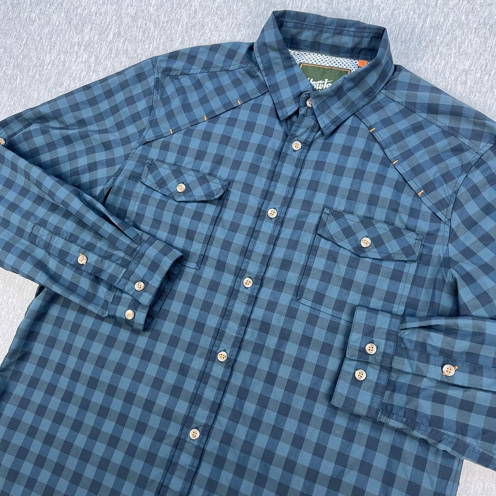 Howler Brothers Firstlight Tech Shirt Mens S Blue Plaid Check Lightweight Vent